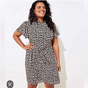 LOFT Plus Leopard Print Tie Waist Flutter Dress